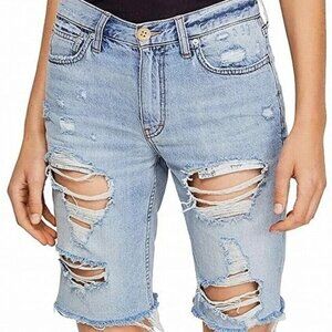 We The Free Womens Caroline Destroyed Denim Cutoff Bermuda Shorts Light Wash 24